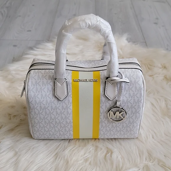 MICHAEL KORS Bedford Small Logo Stripe Satchel - Picture 2 of 11
